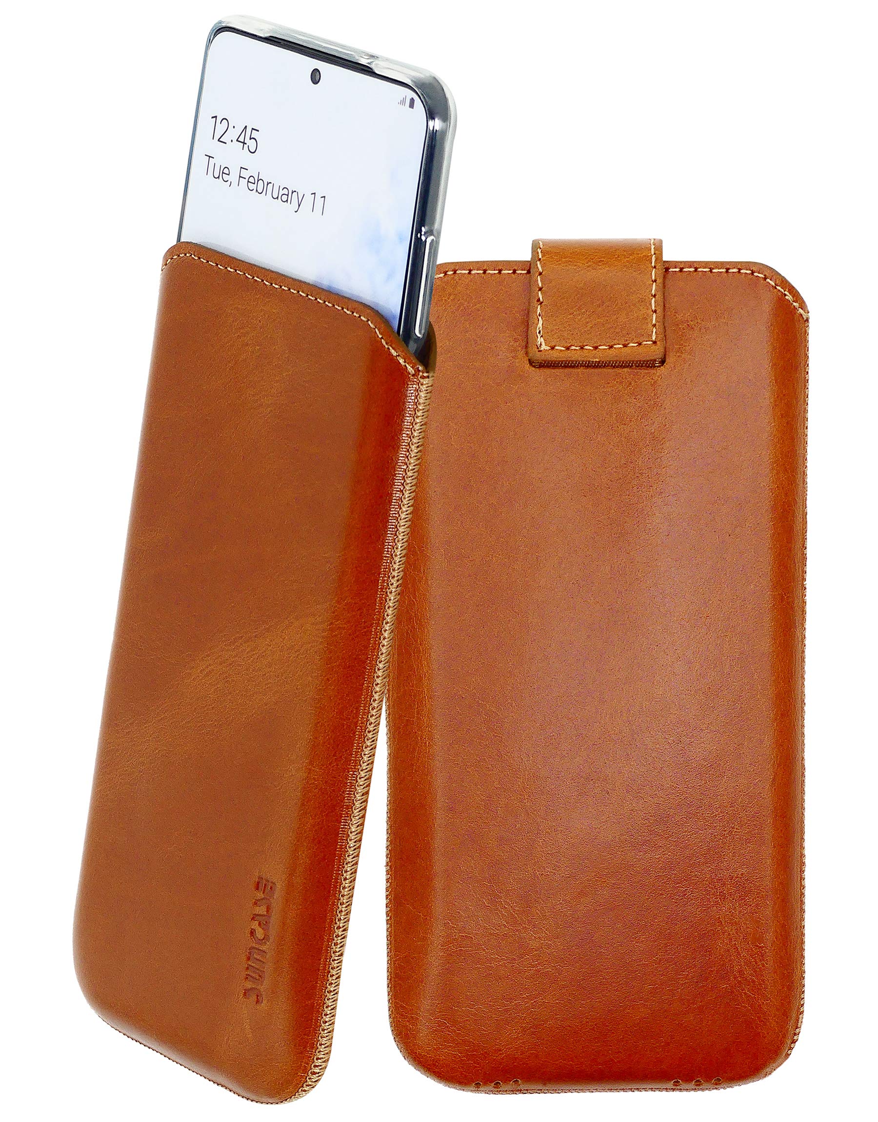 Suncase Custodia In Vera Pelle Per OnePlus 8 Pro – Colore Cognac, Con Linguetta Di Estrazione E Cover In Silicone - 5