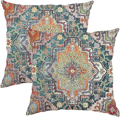 Knagsfa Juego de 2 fundas de almohada persas de 18 x 18 pulgadas, fundas de almohada decorativas vintage de estilo bohemio para decoración del