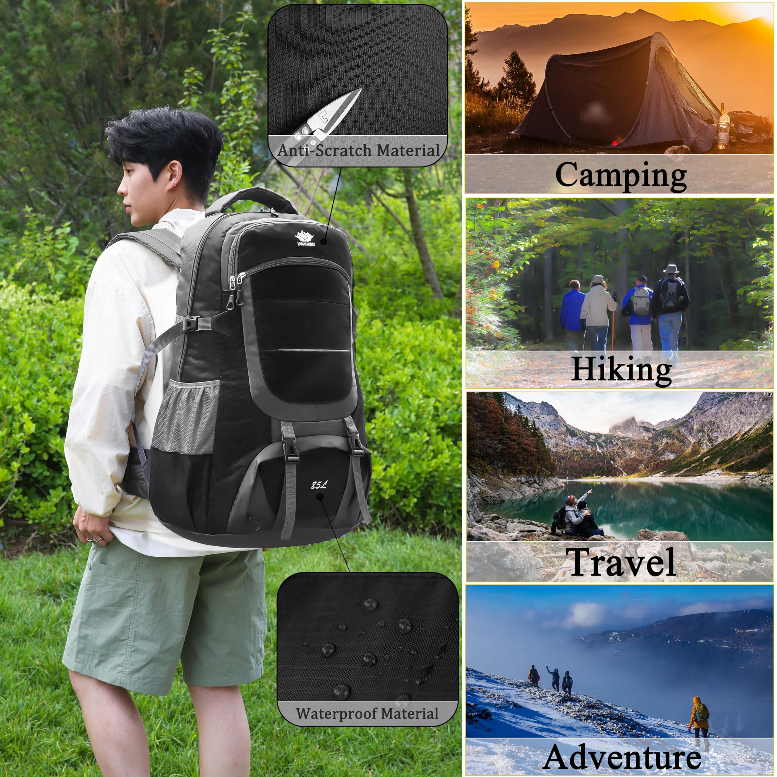 85 l Wanderrucksack, Camping-Rucksack, Jagd-Rucksack für Outdoor, wasserabweisend, taktischer Rucksack für Damen und Herren, Tiefes Blau, Large, Outdoor