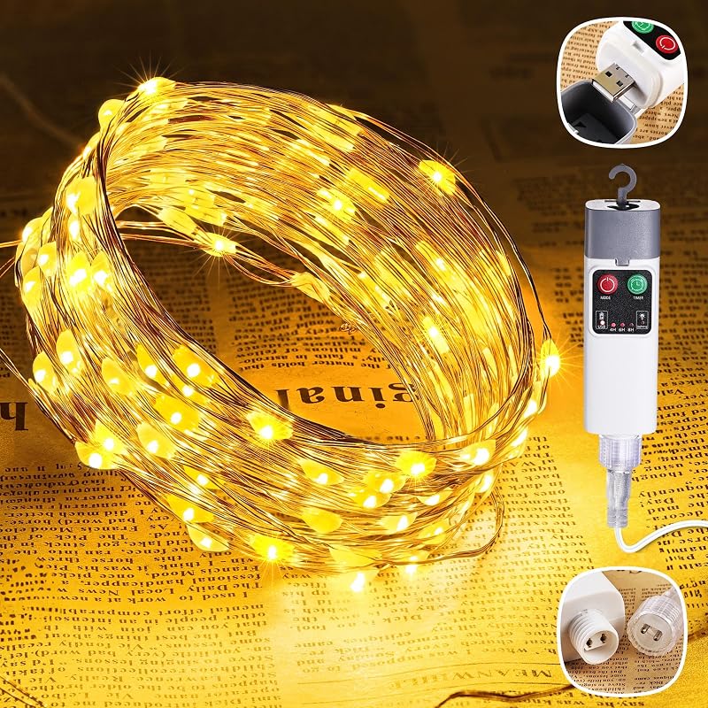 Joomer Fairy String Lights, 33FT 100LED Rechargeable Lights, Warm White | Copper Wire String Lights with Timer and 13 Modes, Waterproof Portable Camping Lights for Tent, Patio, Bedroom, Outdoor Decor