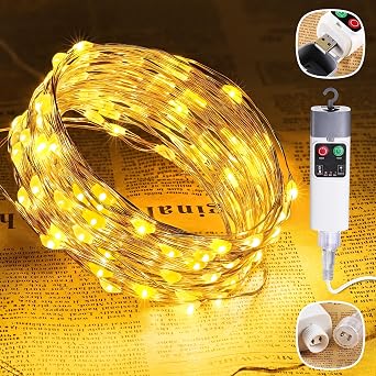Joomer Fairy String Lights, 33FT 100LED Rechargeable Copper Wire String Lights with Timer and 13 Modes, Waterproof Portable Camping Lights for Tent, Patio, Bedroom, Outdoor Decor Warm White