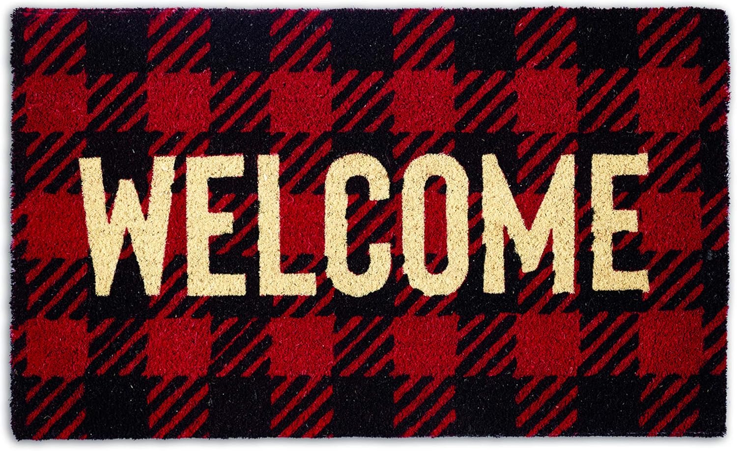 DII Natural Coir Large Front Entrance Mat, Outdoor Collection, Decorative Checkered Doormat with Heavy Duty PVC Backing, 17x29, Welcome