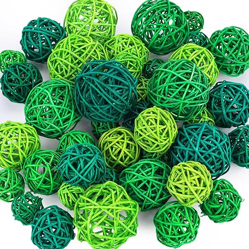 Miniatura 1 de FUTUREPLUSX 42 bolas de mimbre de ratán, bolas decorativas verdes, orbes y jarrones, rellenos de cuencos para primavera, día de San Patricio,