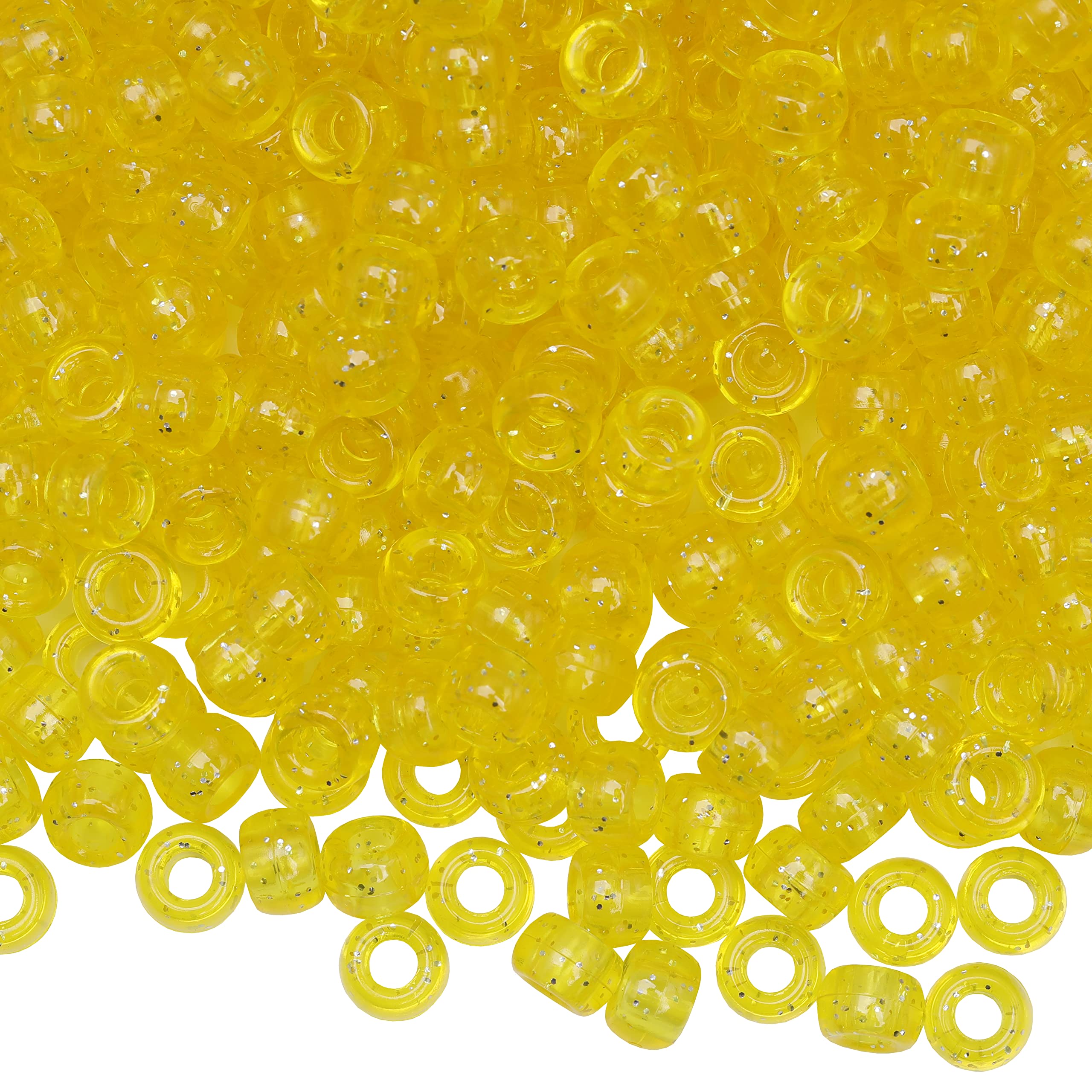 1000Pcs Pony Beads Bracelet 9mm Yellow Glitter Plastic Barrel Pony Beads for Necklace,Hair Beads for Braids,Key Chain,Jewelry Making (Yellow Glitter)