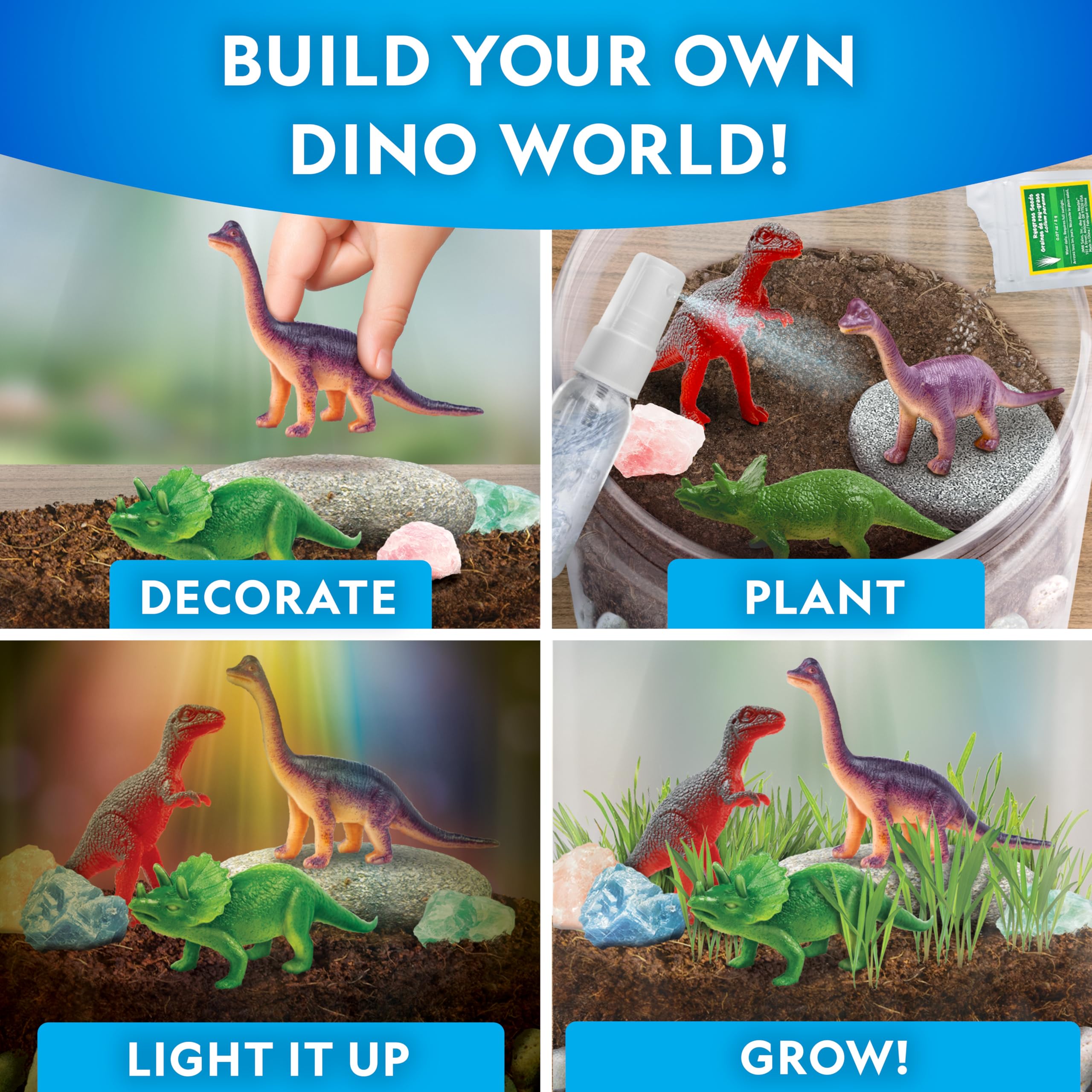 National Geographic Dinosaur Terrarium Kit for Kids, Multicolor Light Up Terrarium, Build a Dino Habitat with Real Plants - Image 2