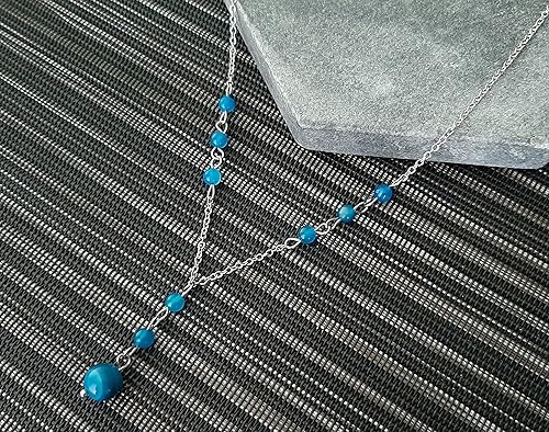 Miniatura 7 de Natural Crystal Bead Blue Agate Stone Y Shaped Lariat Necklace Non-Tarnish Steel Chain