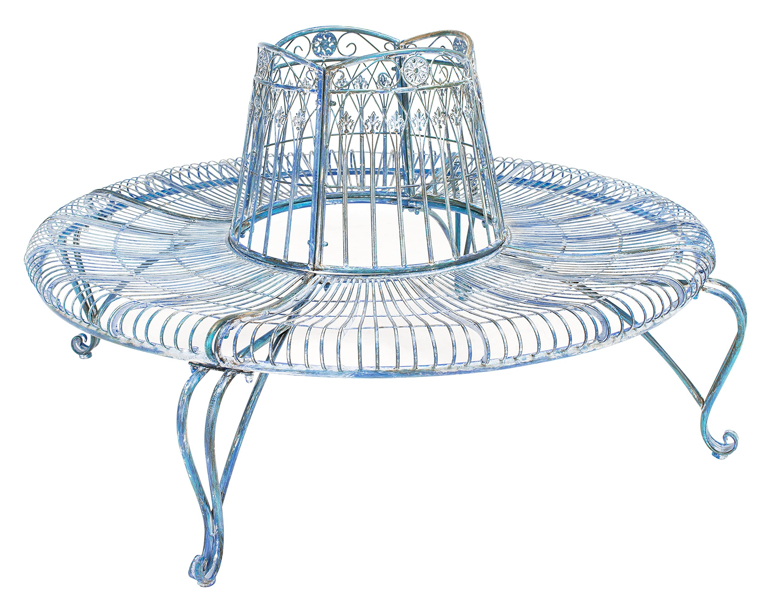 SAFAVIEH Outdoor Ally Iron Tree Bench in Mossy Blue