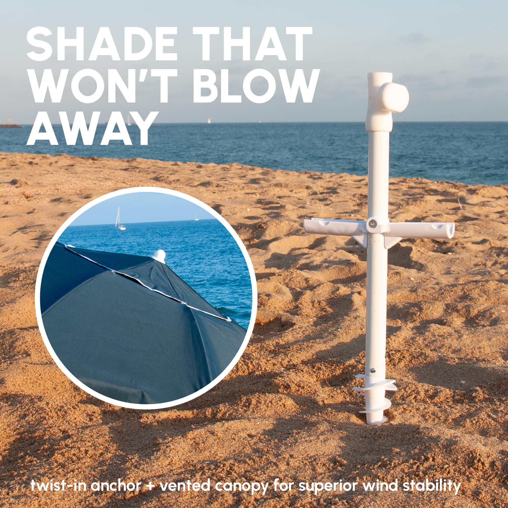 SUN'Y Escapes Strandschirm 2m UPF 50+ Sand Anker - Nautical Navy