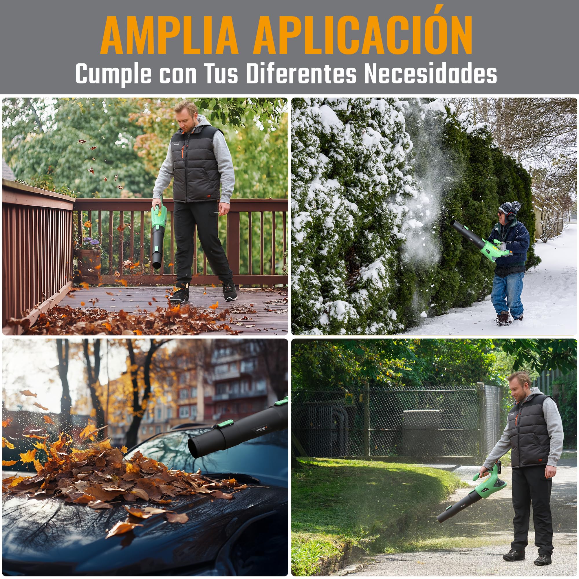 WORKPROX Soplador de Hojas, 20V Soplador de Hojas Bateria, con Flujo de Aire Potente 144KM/H, Capacidad 850 M³/H, Control de 5 Velocidad, Sopladora para Jardineria | con Flujo de Aire Potente 144KM/H, Capacidad 850 M³/H, Control de 5 Velocidad, Sopladora