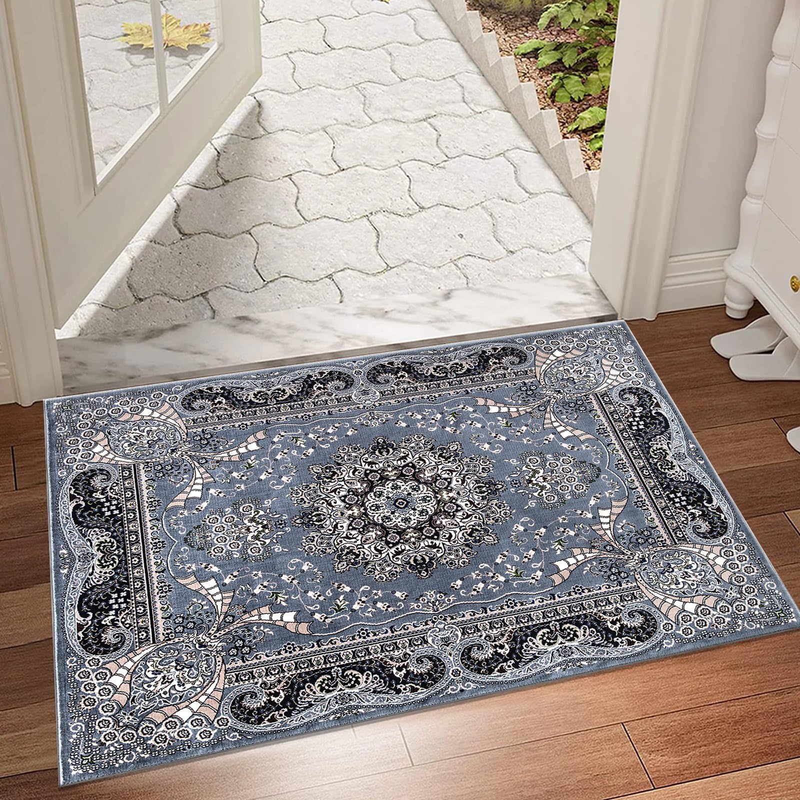 renoazul® Vintage Large Inside Door Mat With Medium Pile - Rada Grey Rugs - 60x110 cm - Washable Small Rug For Kitchen Entrance and Bedside Rug Runner — image 1