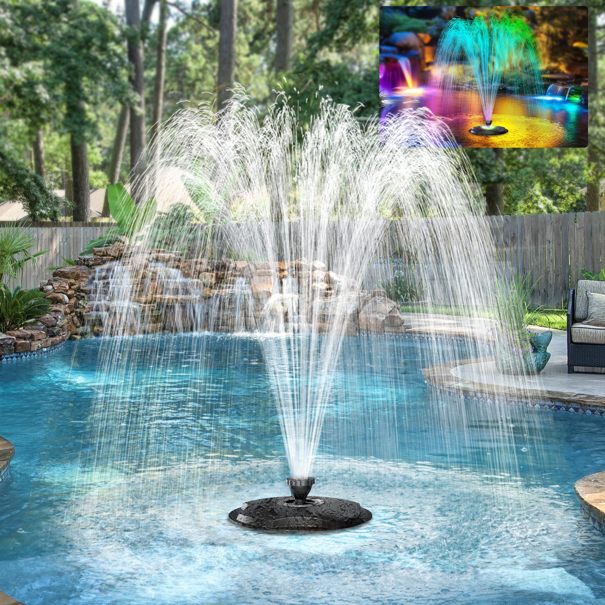POPOSOAP Floating Fountain with LED Lights, Pond Fountain and Aerator Complete Kit with 660GPH Water Pump 27FT Power Cord, 3 Spray Styles for Ponds, Pool, Water Gardens P130 - 1