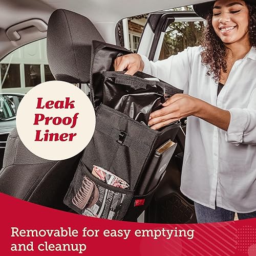 Miniatura 6 de Lusso Gear Cubo de basura para automóvil a prueba de derrames (paquete de 2), fácil de limpiar, a prueba de fugas, forro extraíble, impermeable,