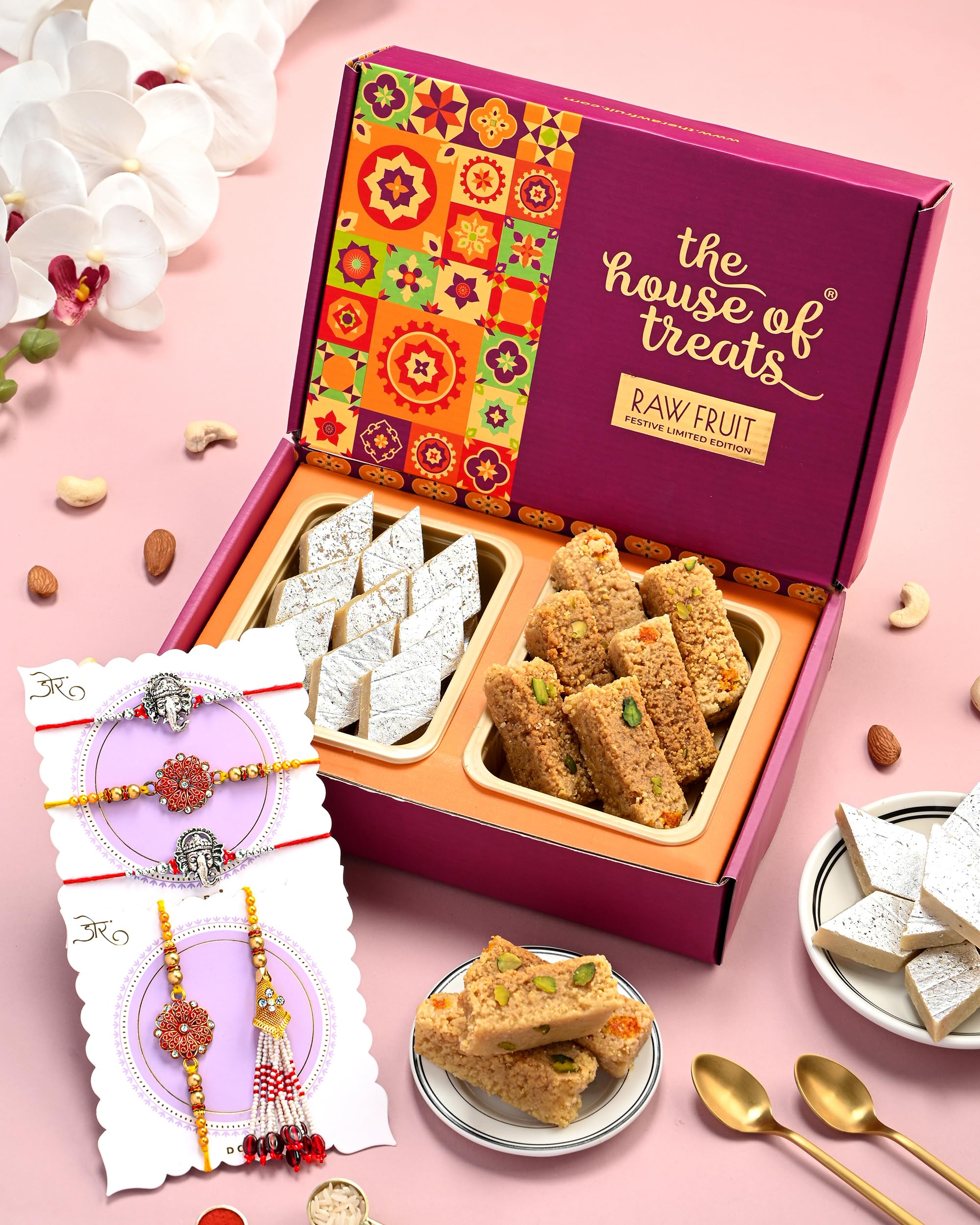 HYPERFOODS House Of Treats 5 Rakhi With Sweets Gift Pack Rakhi Set Of 5 With Sweets Rakhi With Sweets Gift Sweets With Rakhi Kajukatli Alwarmawa 5 Rakhi With Sweets Flowers Ganesha Rakhi Set Of 5 (B0D8QH493D) Amazon Price History, Amazon Price Tracker