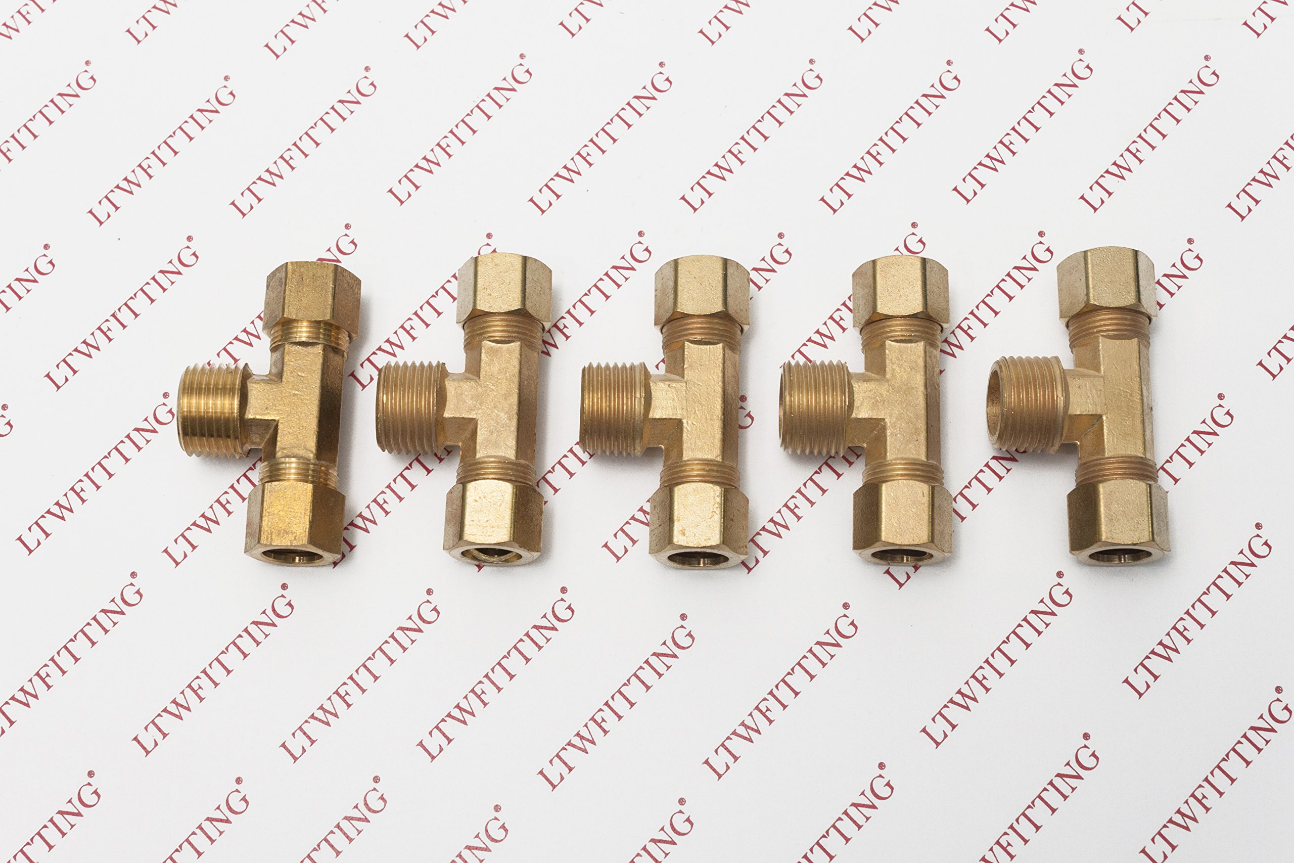 Ltwfitting Laiton 1/5,1 cm OD X 1/5,1 cm OD X 1/5,1 cm mâle NPT Compression Branch Tee Fitting (lot de 5)