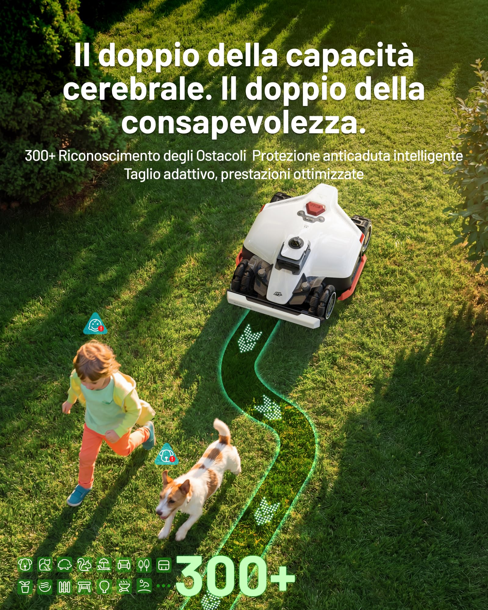 MAMMOTION LUBA 3 AWD 3000 Robot Tagliaerba Senza Filo Perimetrale, Posizionamento LiDAR+NetRTK+AI Vision Tri-Fusion 360°, Trazione Integrale Pendenze all'80%, fino a 30 Zone, Altezza di Taglio 25-70mm