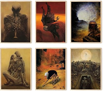 Zdzis aw Beksi ski Wall Art Set of 6 Artist Prints Wall Decor Vintage Poster, Aesthetic Decorative Painting for Living Room Bedroom Wall, Rustic Decorative Painting Unframed10x14 inch