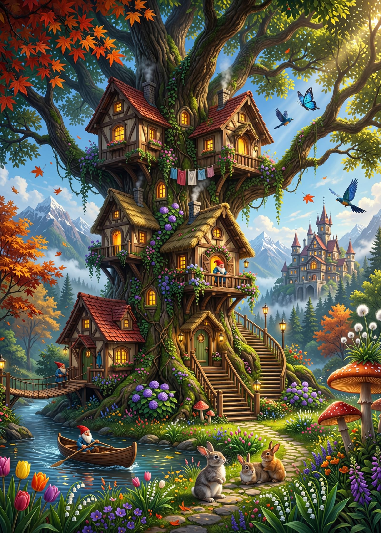 Bullglesup Puzzles for Adults 1000 Pieces, Gnome’s Haven Jigsaw with Poster Letter on Back, Unique Pieces Fit Well No Dust (27.5"x19.6") — image 1