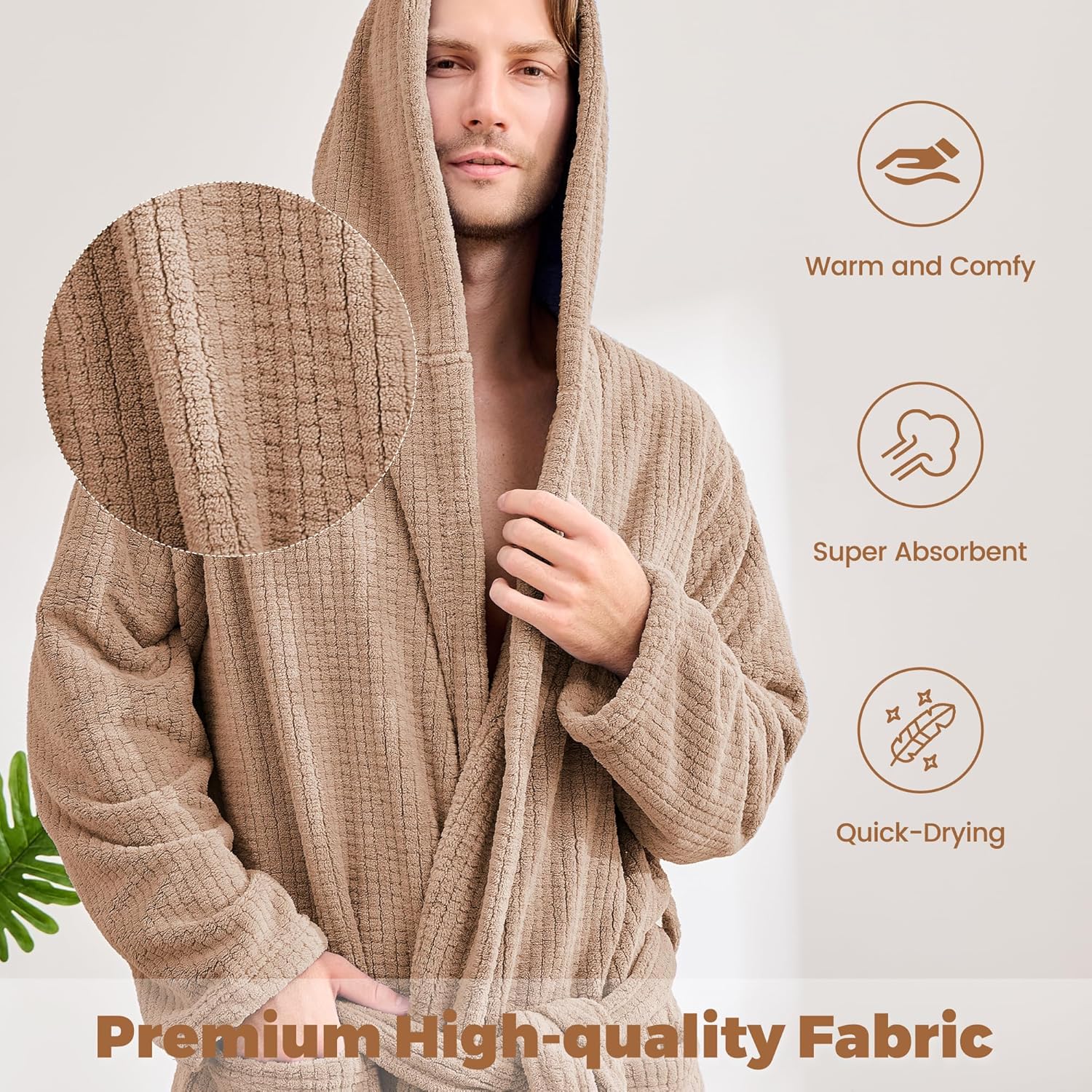 Bathrobes for Men Full Length - Soft Absorbent Long Towel Robes with Hood (Available for Big and Tall) - Image 4