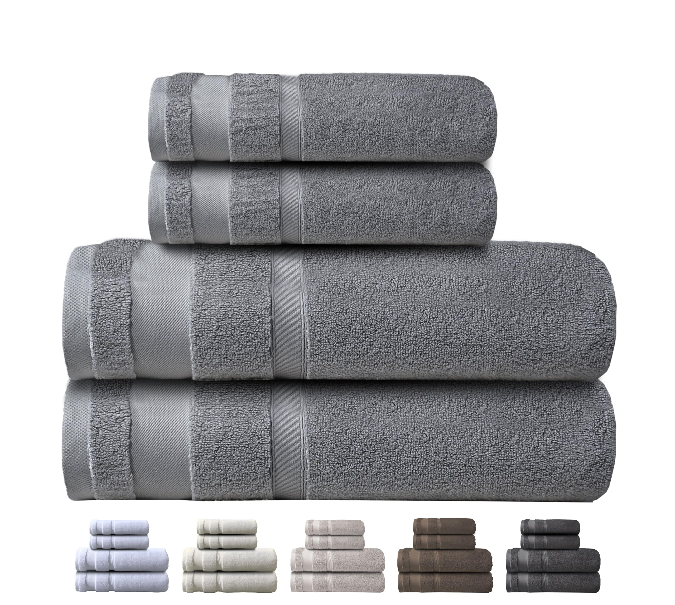 ATRIVM - Juego Toallas de Baño 4 Piezas 100% Algodón Zero Twist | Muy Suaves y Absorbentes de 600gr/m² | Incluye 2 Lavabo (50x100cm) + 2 Ducha (70x140cm) | (Gris Plata)