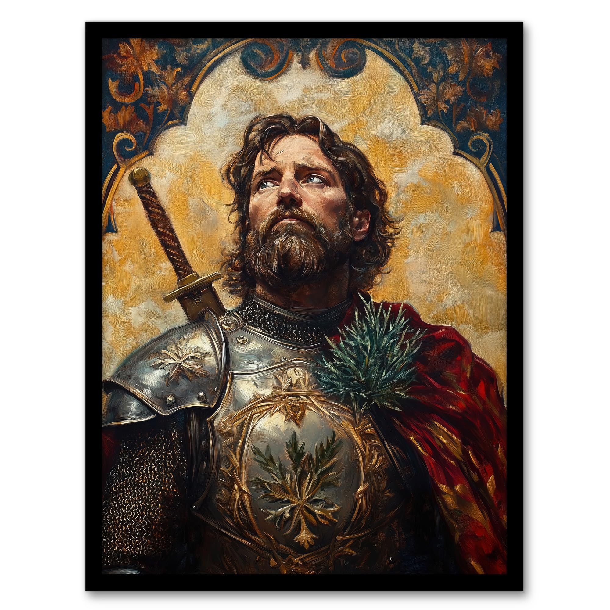 Artery8 Framed 18X24" William Wallace Thistle Art Nouveau Portrait Man Cave Artwork Framed Wall Art Print 18X24 Inch
