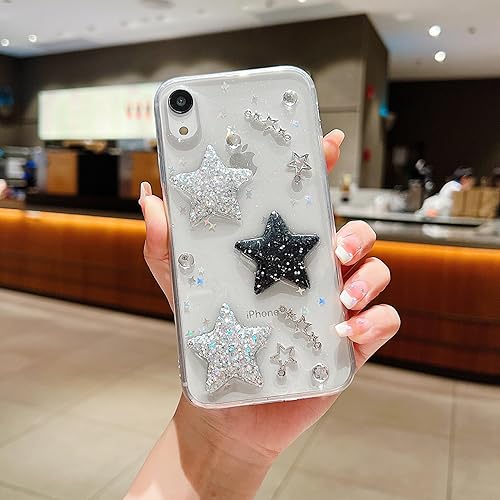 Miniatura 10 de HJWKJUS Funda compatible con iPhone 6, iPhone 6s para mujeres y niñas, bonita funda protectora de TPU suave con purpurina y estrellas 3D con perlas