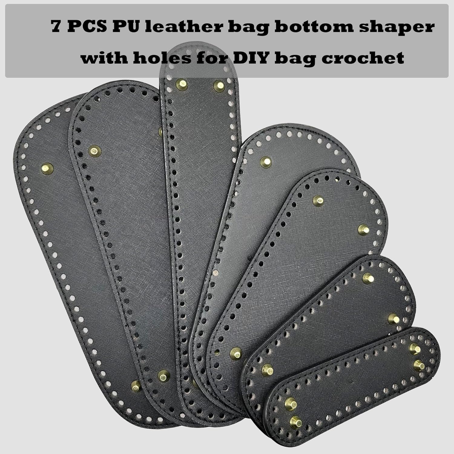 Yayatty 7-Piece PU Leather Bag Bottoms for DIY Handbag Making - Black Oval Knitting Bags with Crochet for Shoulder Bags - Image 2