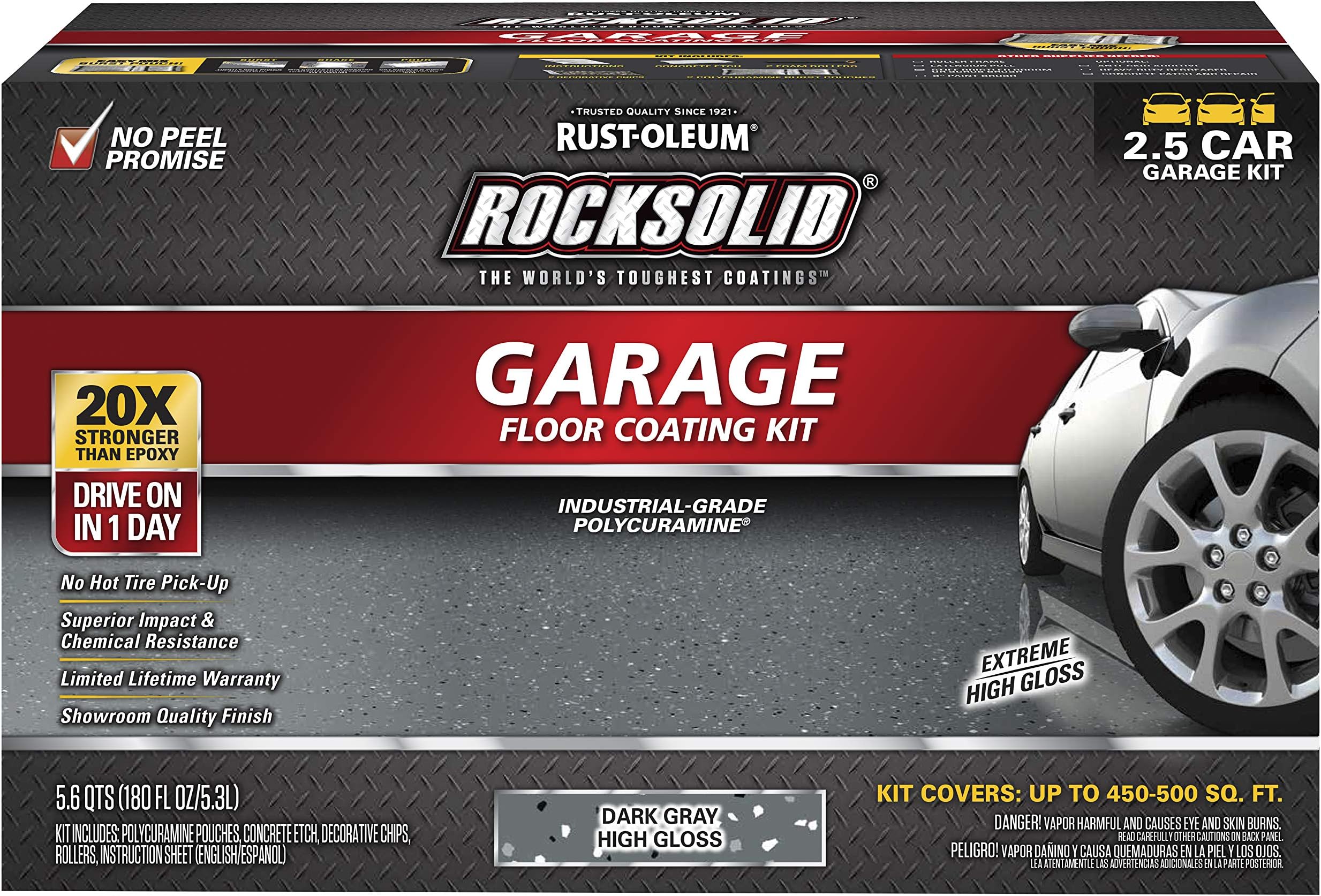 317284 RockSolid Polycuramine Garage Floor Coating, 2.5 Car Kit, High Gloss Dark Gray