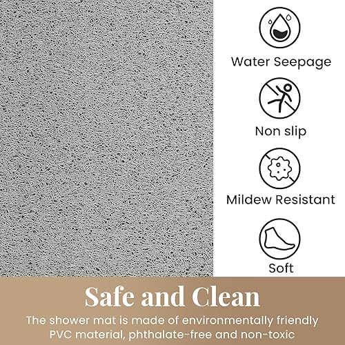 Miniatura 6 de Tapete de ducha antideslizante, 36 x 16 pulgadas, tapete de bañera suave con drenaje, tapete de baño de lufa de PVC (sin ftalatos) para bañera y