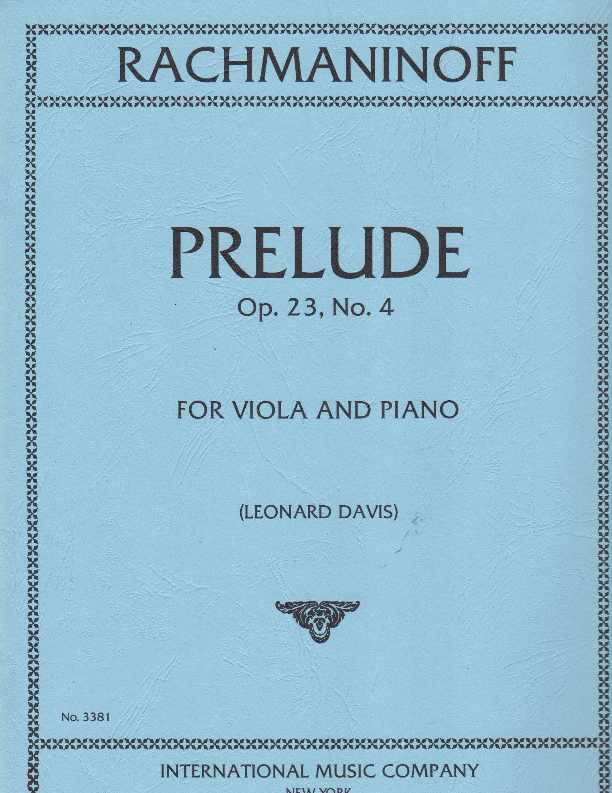 Rachmaninoff, Sergei Prelude Op. 23, No.4 for Viola and Piano Edited by Leonard Davis - International