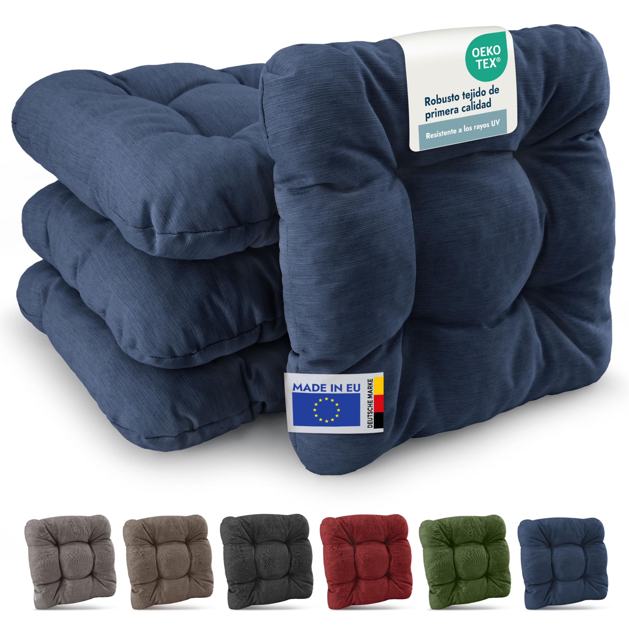 Beautissu 4X Cojines de Silla Premium 35x35 cm - Cojines Interior y Exterior Acolchado de Espuma Resistente de 8 cm de Grosor, Made in EU - Azul Oscuro - HighLux SK
