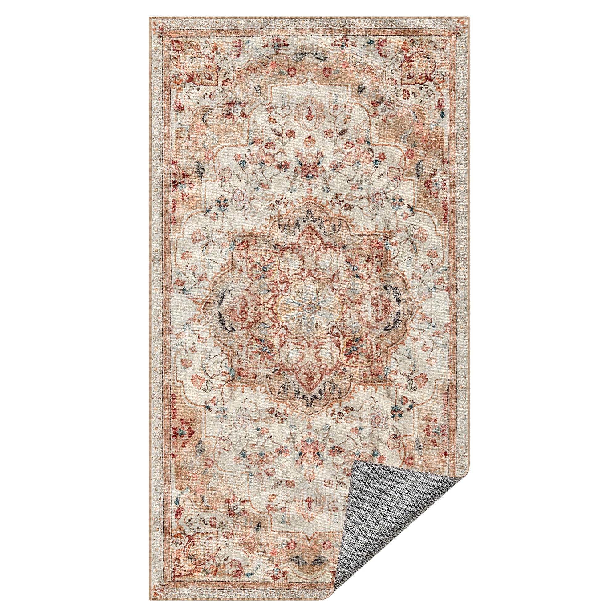 SONGMICS HOME Dywan w stylu vintage, 80 x 150 cm, do salonu, sypialni, nadaje się do prania, antypoślizgowy dywan do kuchni, korytarza, jadalni, kolor beżowy cappuccino TAR037K01