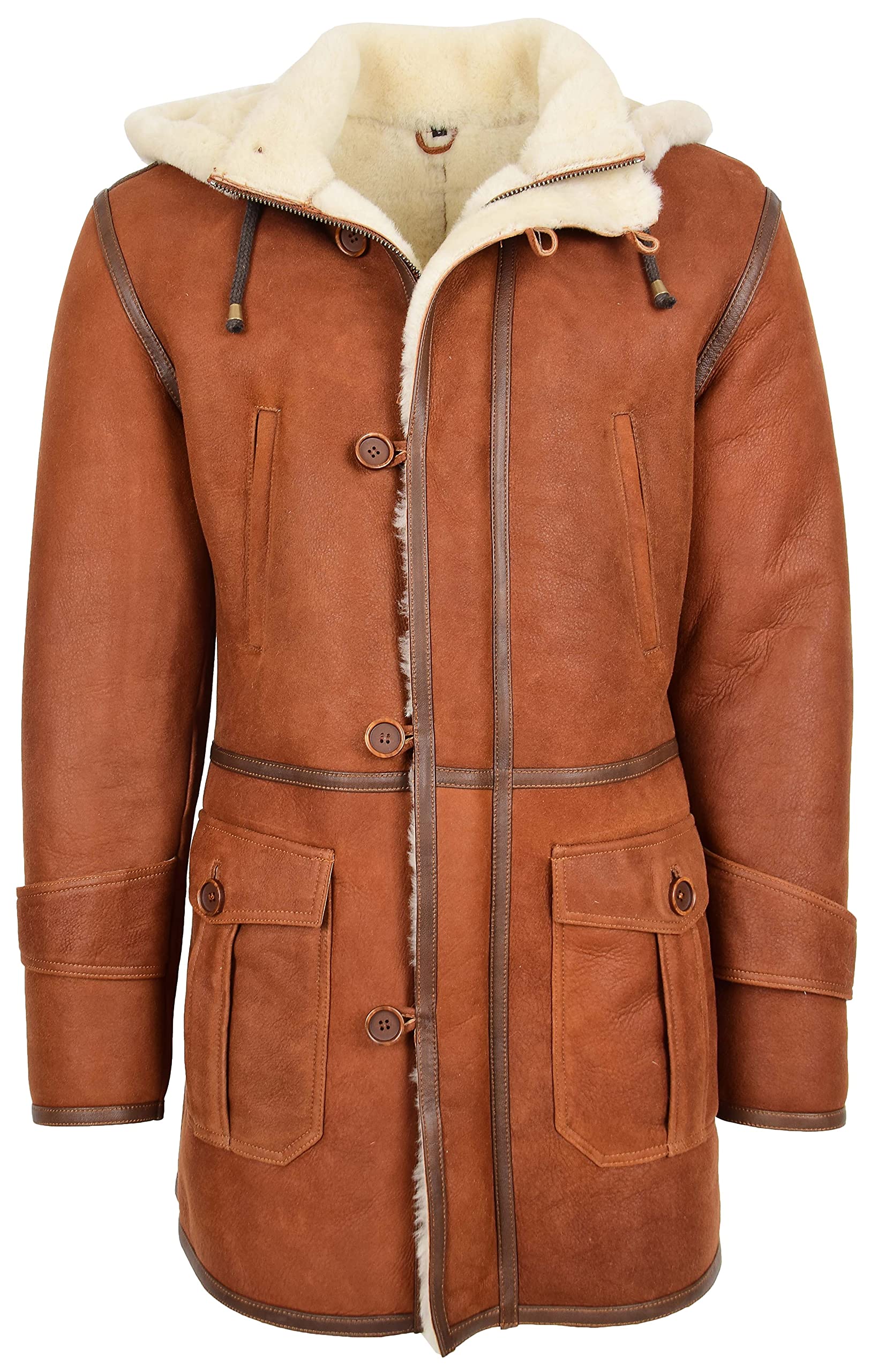 House of Leather Men's Sheepskin Duffle Coat Brown Large