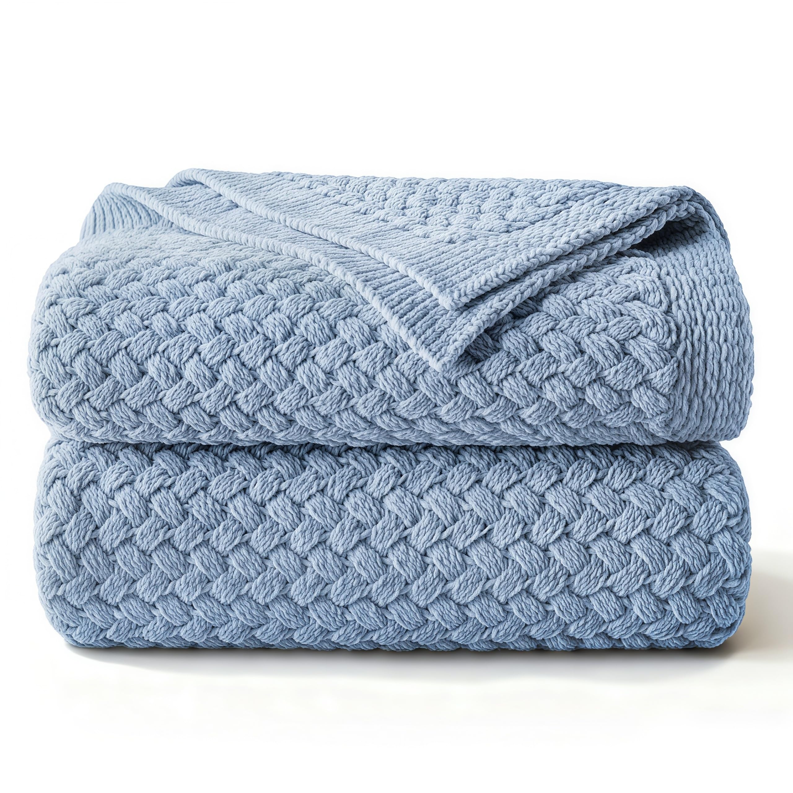Whale Flotilla Chunky Knit Blanket, Ultra Soft Handmade Reversible Knitted Chenille Throw Blankets for Couch Bed Super Warm Decorative, 150x200 CM, Grey Blue