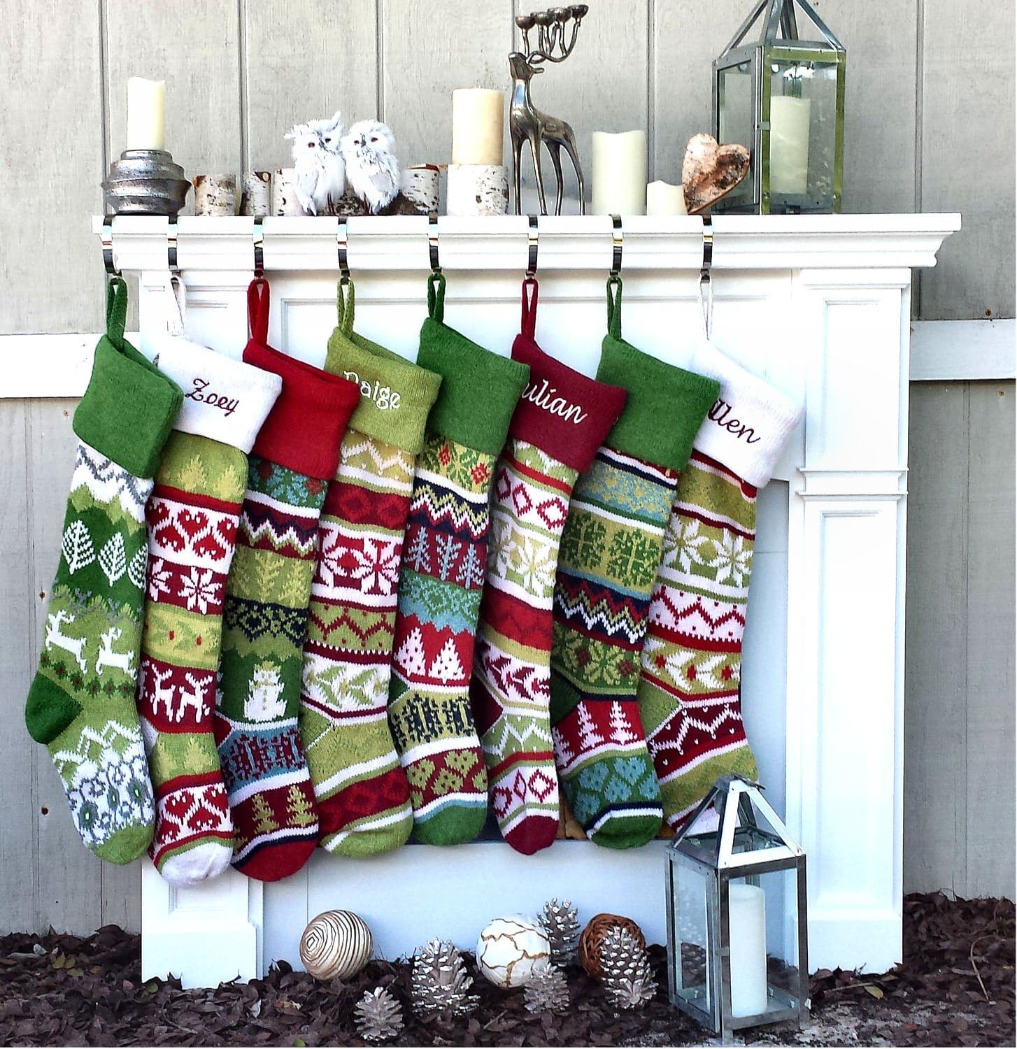Personalized Knit Christmas Stockings - Green - Red : Green Cuff