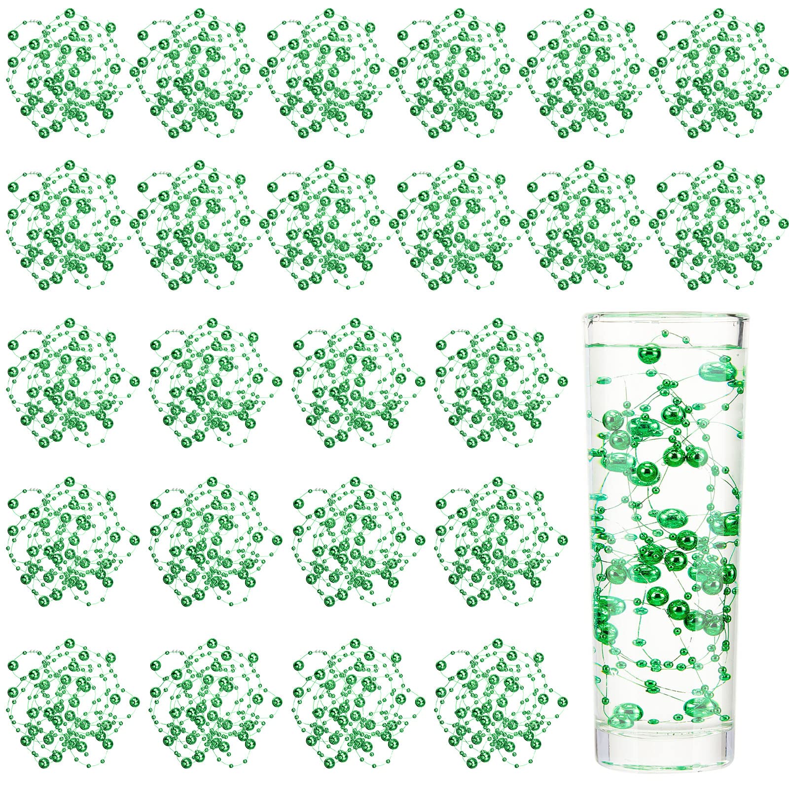 TondiamoTondiamo 24 Pcs Artificial Pearl String for Floating Candle Faux Pearls Beads String Party Garland Decoration for Vases Filler Wedding Centerpiece Christmas Party Decor(Green)