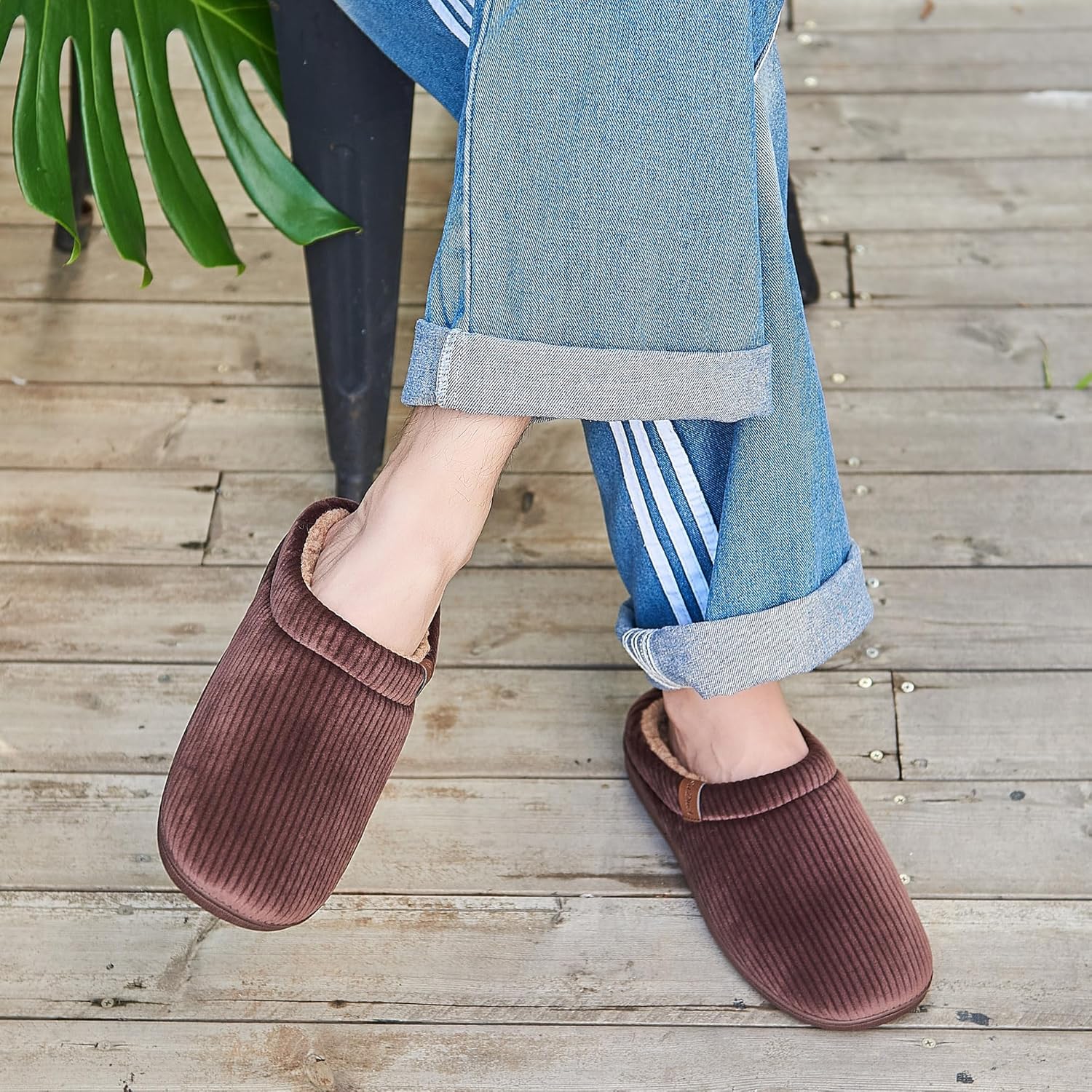 Men's Fuzzy Slippers with Warm Polar Fleece Lining & Memory Foam Insoles for Comfortable - Arch Support House Shoes for Indoor Outdoor Use - Image 8