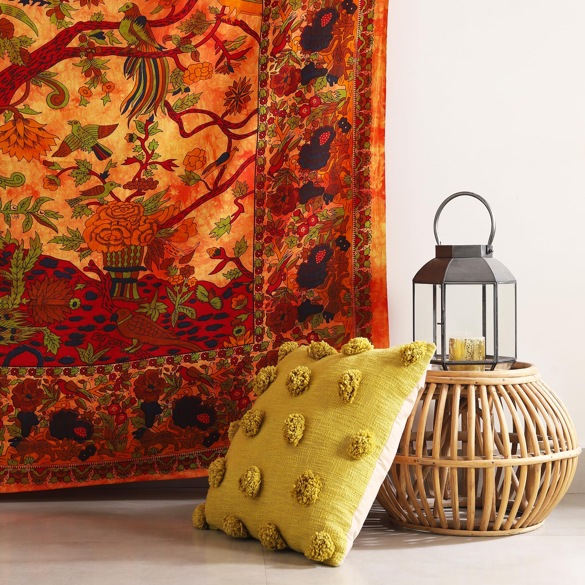 Popular Handicrafts Tree Of Life Bohemian Psychedelic Intricate Floral Design Bedspread Indian Arazzo 54 x 84 pollici, (140 x 215 cm) Turchese