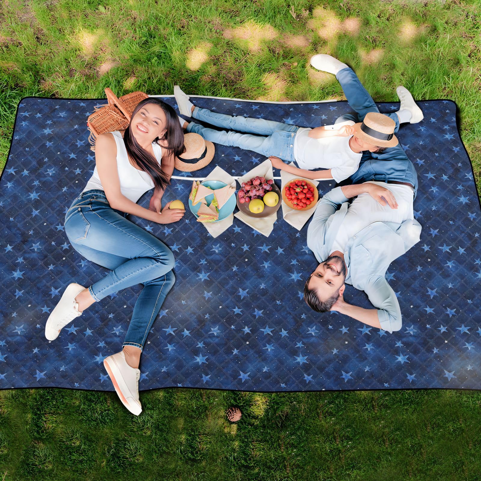 Deep Blue Stars. Coperta da picnic impermeabile pieghevole grande spiaggia campeggio coperta ripiegabile per erba concerto coperta Manta de picnic impermeabile