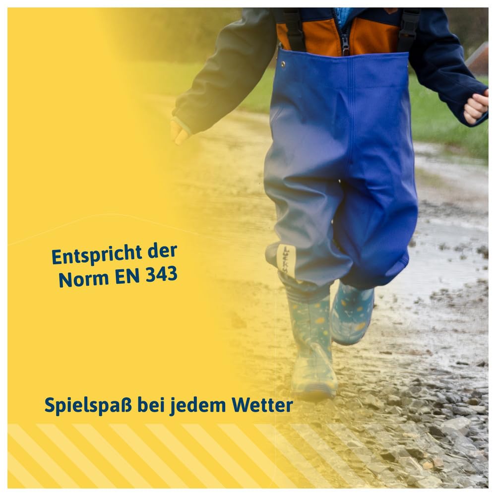 Dönges Kinder-Wathose, Gr. 22-35, wasserdichte Regenhose für Jungs und Mädchen, ungefüttert mit Watstiefeln und Verstellbaren Hosenträgern, Outdoor Buddelhose für Regen, Matschhose, Blau und Rosa