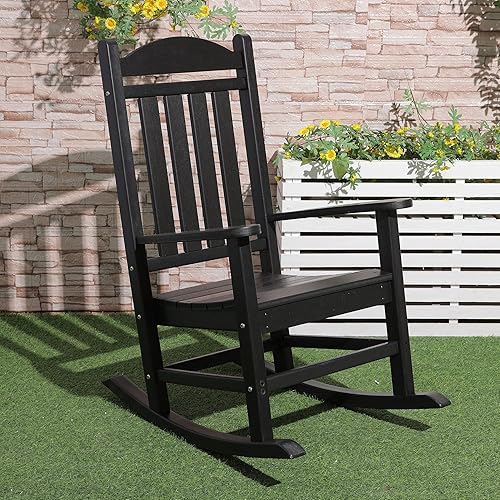 Miniatura 2 de Betterhood Mecedora presidencial, silla mecedora de polietileno de alta densidad para exteriores, silla de patio de gran tamaño para césped de