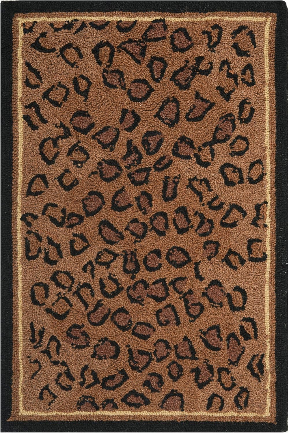 SAFAVIEH Chelsea Collection Accent Rug - 1'8" x 2'6", Black & Brown, Hand-Hooked Wool, Leopard Pattern, Ideal for Entryway, Foyer, Living Room, Bedroom (HK15A)