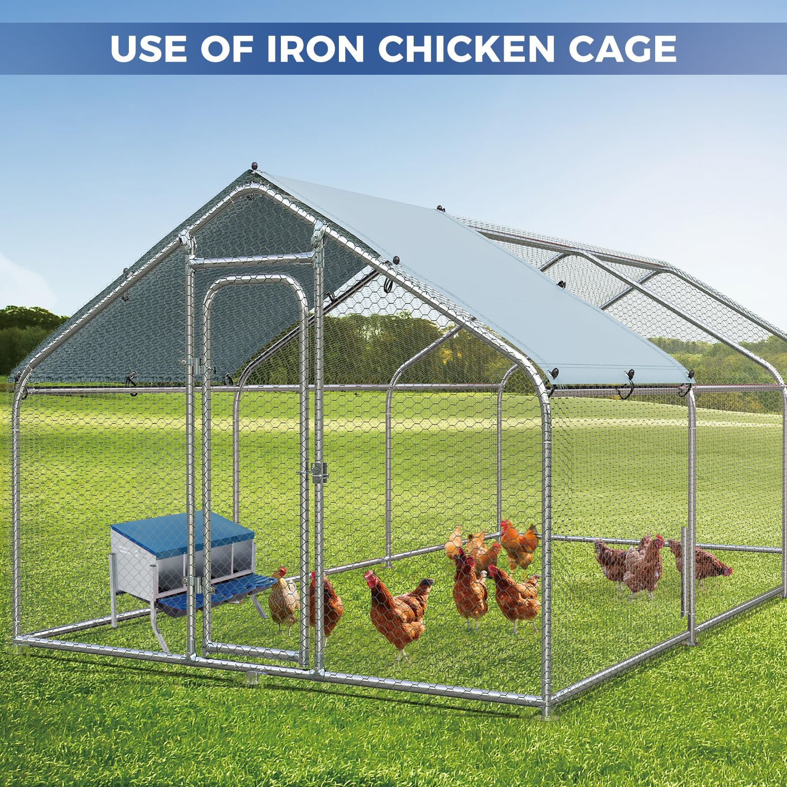 Garvee Nido para gallinas ponedoras de 4 Compartimentos con Patas de Soporte, Caja Nido de Acero galvanizado con Recogida de Huevos automática, Techo Azul y bandejas extraíbles para gallinero de