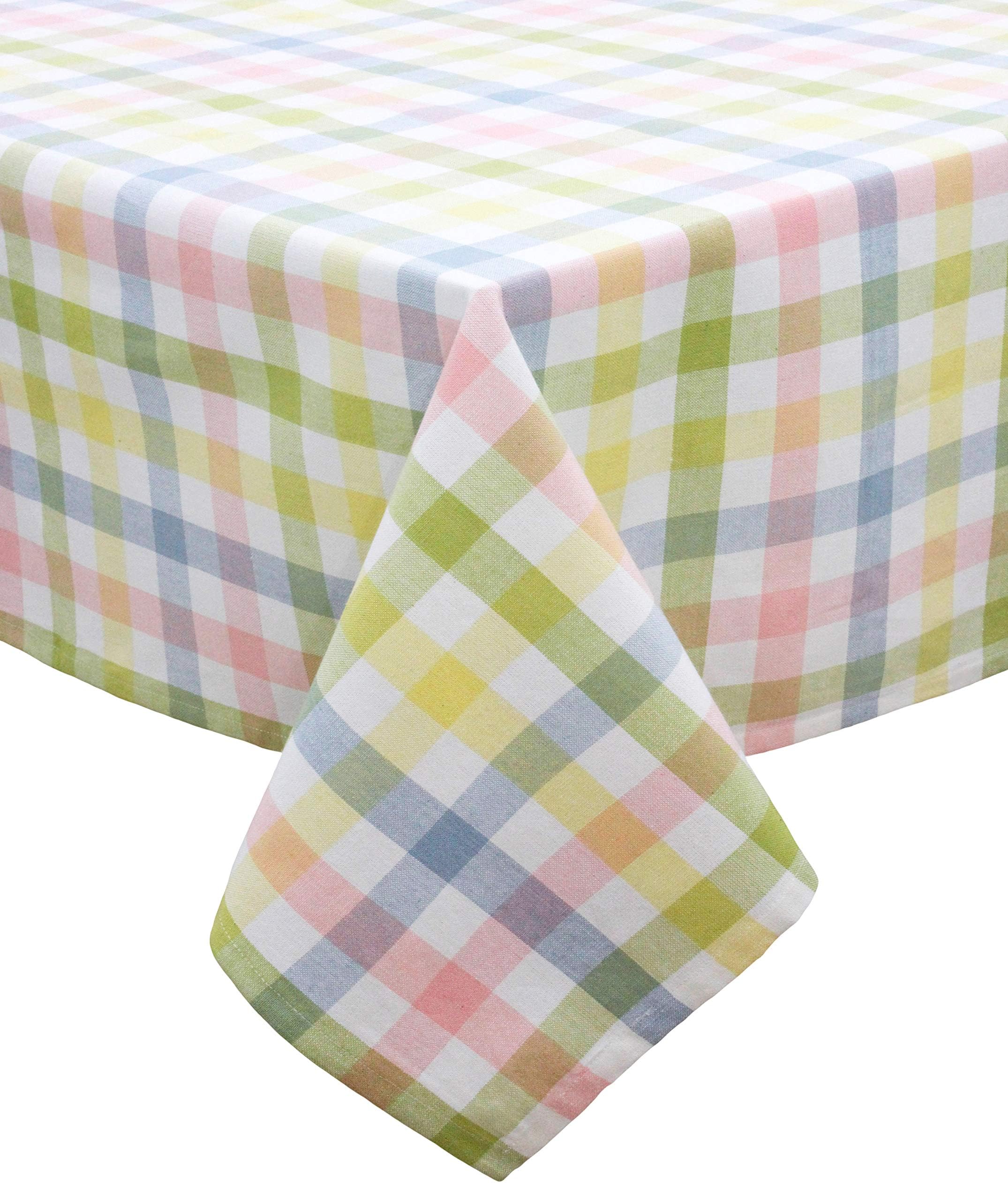 COTTON CRAFT Countryside Classic Gingham Buffalo Check Plaid Tablecloth - Premium Cotton - Spring Easter Bunny Luncheon Dinner - Table Cover - 60 inch x 102 inch - Yellow Multi
