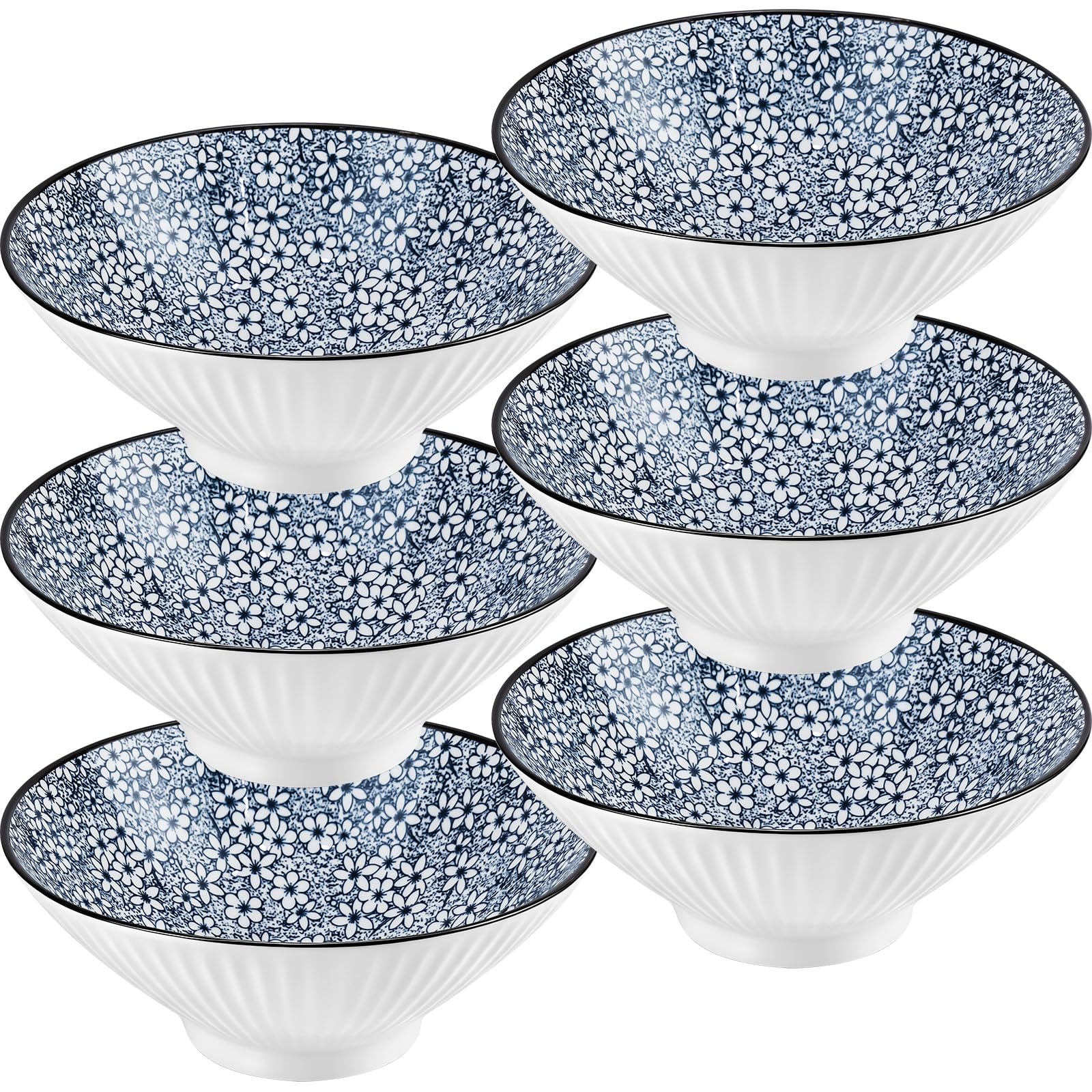 Kaxtde Large Ceramic Noodle Bowls Set of 6, 1100ml Japanese Ramen Bowls