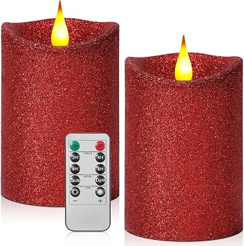 Retisee 2 Pcs Fall Glitter Flameless Candles, 3.5 x 5, Red
