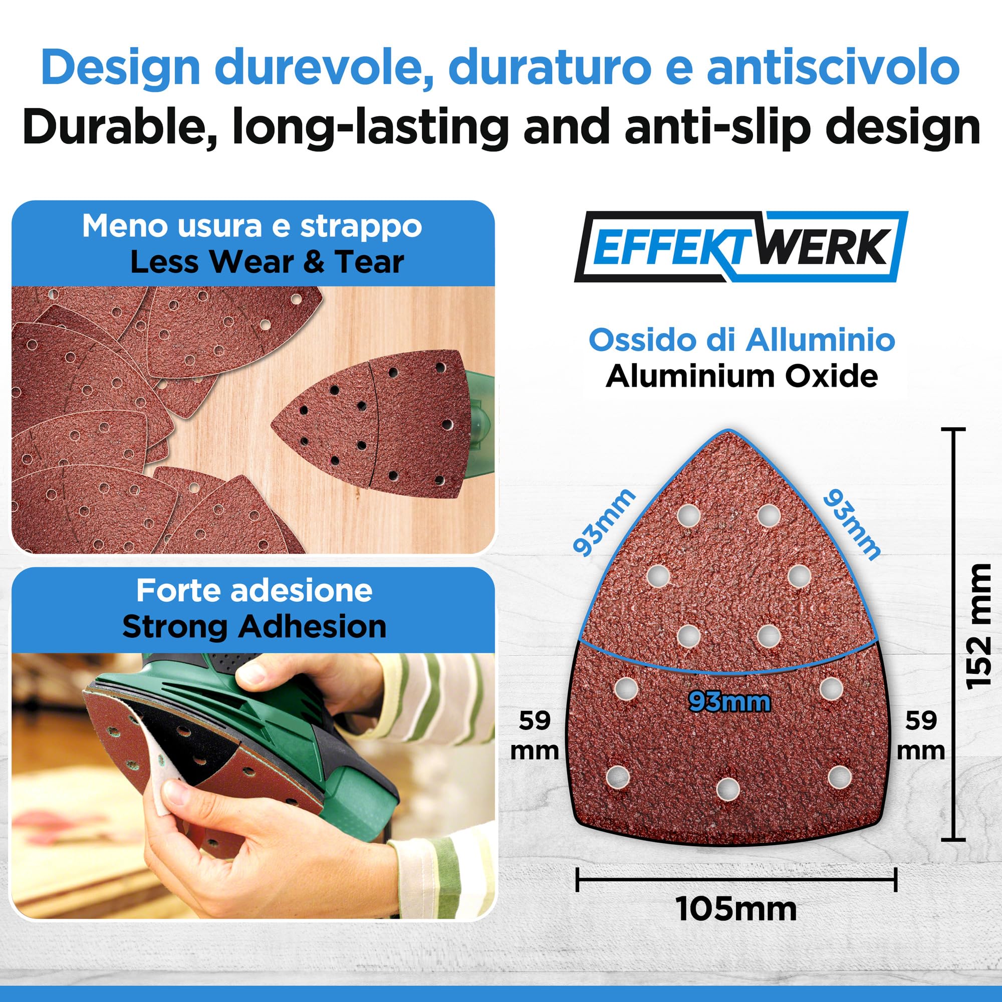 Carta Abrasiva Delta - Confezione da 24, 11 Fori - Tamponi Abrasivi Triangolari 105 x 152mm per Levigatrici Triangolari - Varie Grane (40, 60, 80, 120, 180, 240)