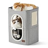 Bedsure 2 Story Cat House - Cat Condos for Indoor Cats with Scratch Pad and Fluffy Ball Hanging, Small Pet Cave Furniture Hideaway for Multi Pets, 18x14x23 inches, Grey