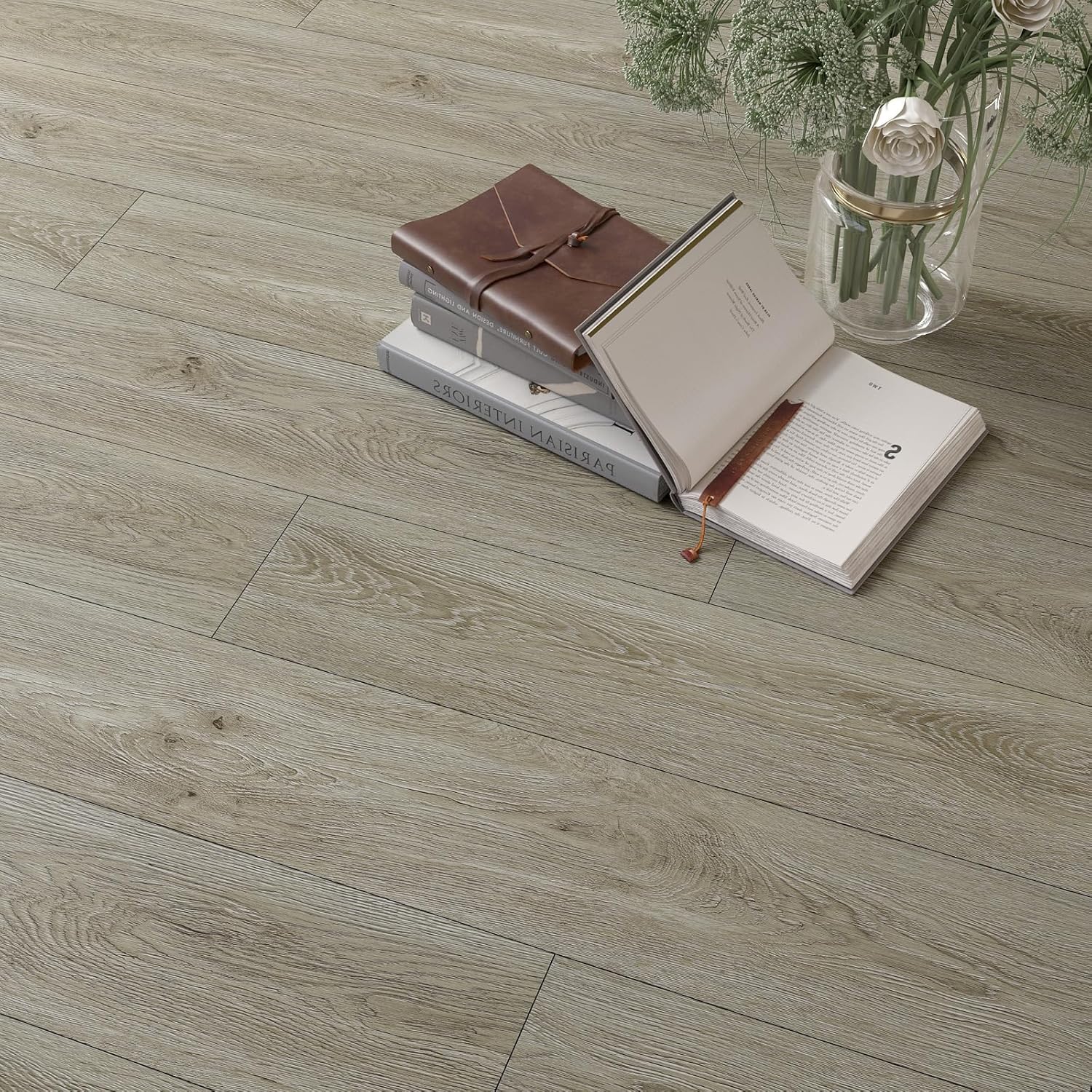 VEELIKE Rustic Weathered Wood Peel and Stick Floor Tile Waterproof Muted Grey Vinyl Flooring 6x36 Inch 32 Planks Self Adhesive Renter Friendly Laminate Flooring Planks for Bathroom Kitchen Floor Tiles