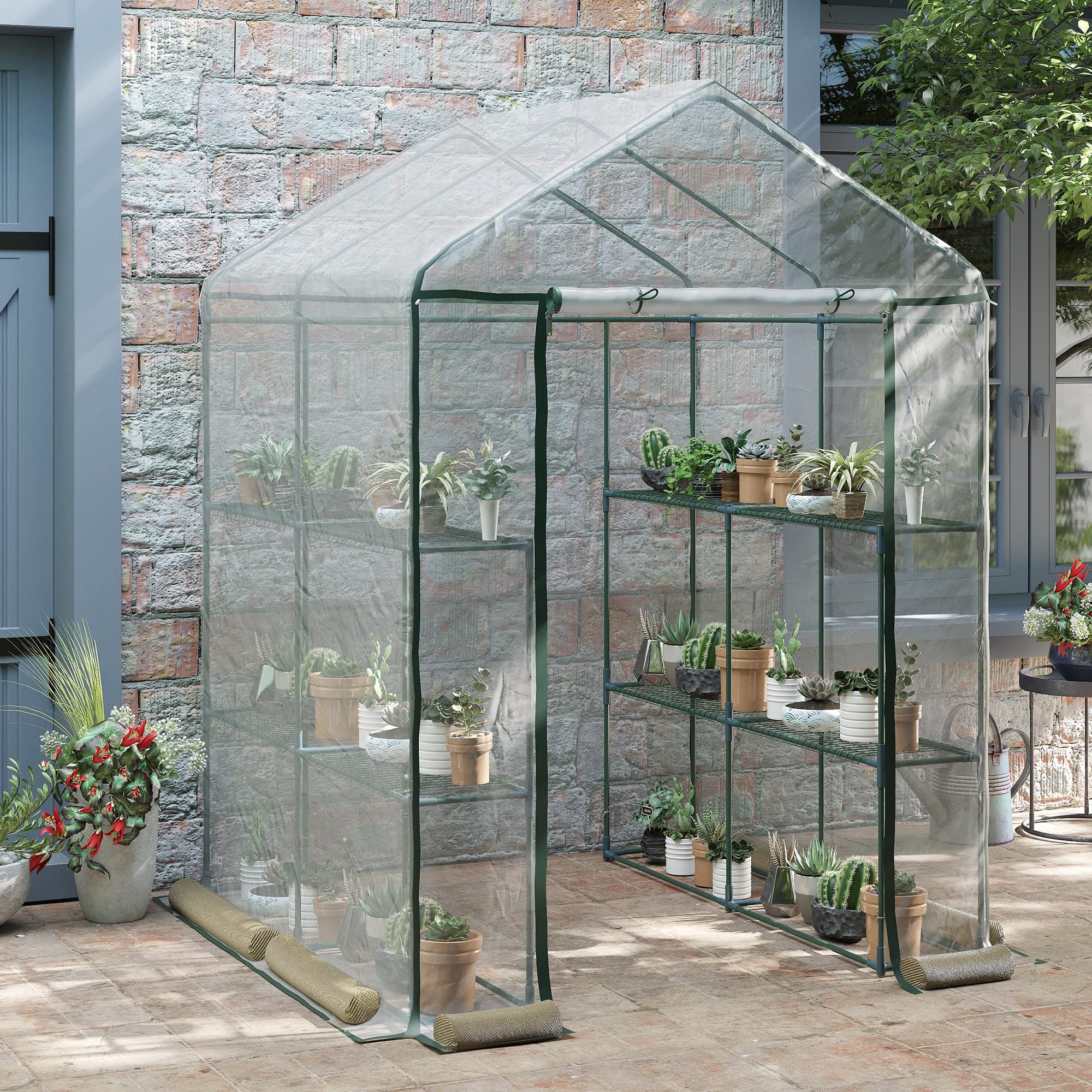 Outsunny Serra da Giardino Esterno in PVC Trasparente, Serra da Balcone con Scaffali per Piante Orto 1.43 x 1.43 x 1.95m