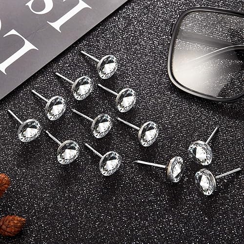 Miniatura 13 de 50 tachuelas decorativas para tapicería, tachuelas de cristal de diamante para muebles, sofás, cabeceros, tableros de corcho (0.63 pulgadas)